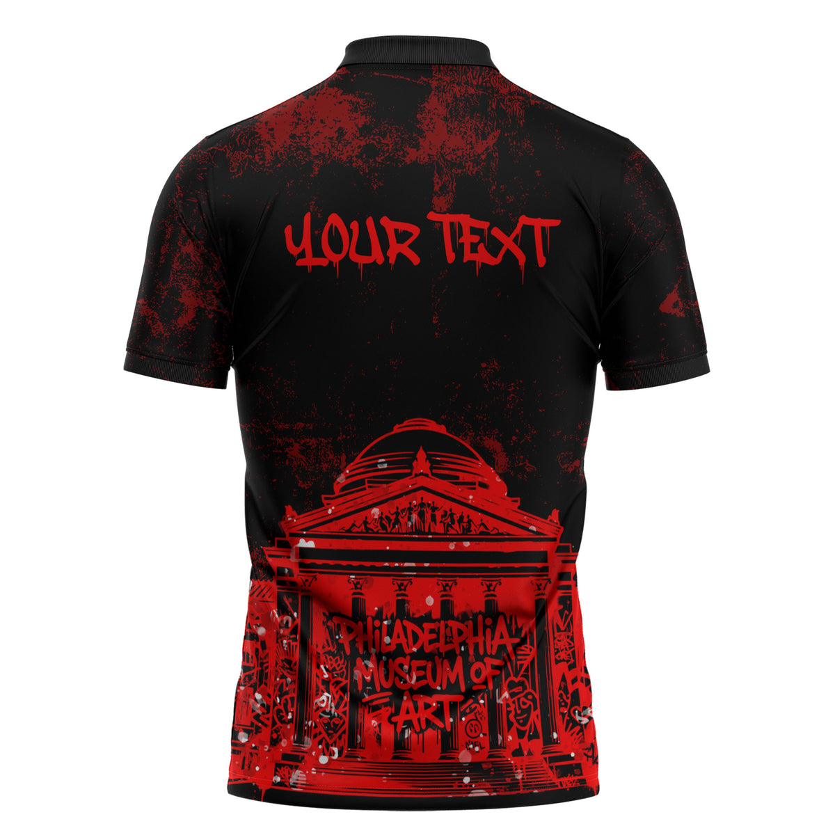 Personalized Pennsylvania Philadelphia Museum Of Art Zipper Polo Shirt Red Grunge Paint Splatter Graphic