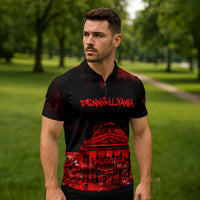 Personalized Pennsylvania Philadelphia Museum Of Art Zipper Polo Shirt Red Grunge Paint Splatter Graphic