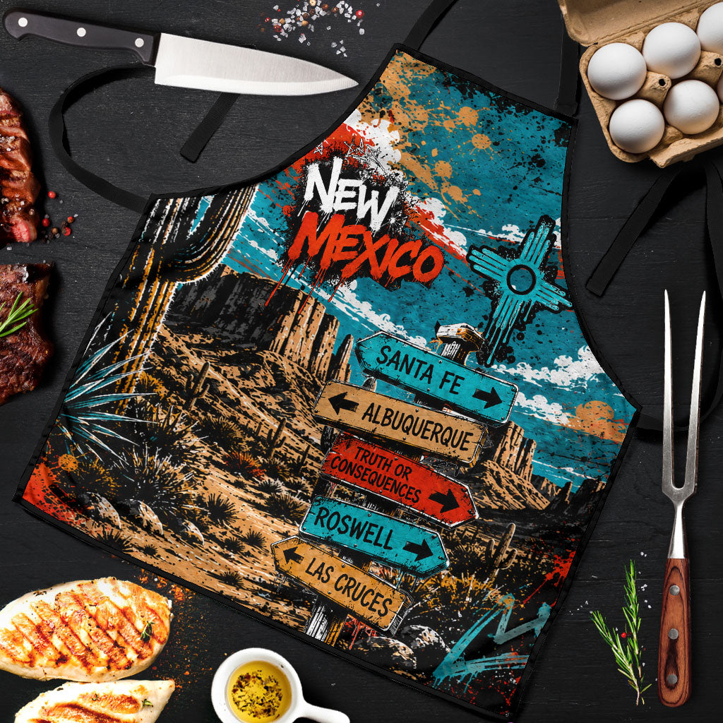 New Mexico Desert Road Sign Apron Zia Symbol Grunge Paint Splatter Travel Graphic