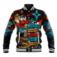New Mexico Desert Road Sign Baseball Jacket Zia Symbol Grunge Paint Splatter Travel Graphic