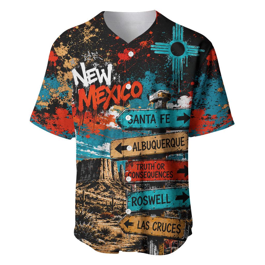 New Mexico Desert Road Sign Baseball Jersey Zia Symbol Grunge Paint Splatter Travel Graphic