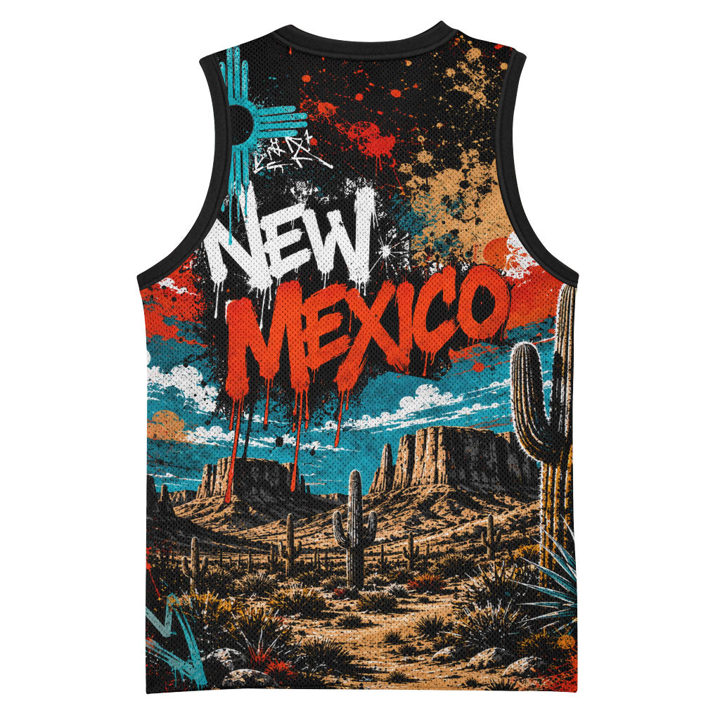 New Mexico Desert Road Sign Basketball Jersey Zia Symbol Grunge Paint Splatter Travel Graphic