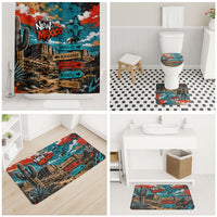 New Mexico Desert Road Sign Bathroom Set Zia Symbol Grunge Paint Splatter Travel Graphic