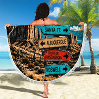 New Mexico Desert Road Sign Beach Blanket Zia Symbol Grunge Paint Splatter Travel Graphic