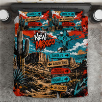 New Mexico Desert Road Sign Bedding Set Zia Symbol Grunge Paint Splatter Travel Graphic