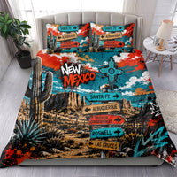New Mexico Desert Road Sign Bedding Set Zia Symbol Grunge Paint Splatter Travel Graphic