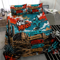New Mexico Desert Road Sign Bedding Set Zia Symbol Grunge Paint Splatter Travel Graphic