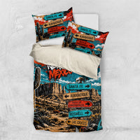 New Mexico Desert Road Sign Bedding Set Zia Symbol Grunge Paint Splatter Travel Graphic