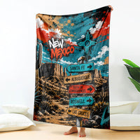 New Mexico Desert Road Sign Blanket Zia Symbol Grunge Paint Splatter Travel Graphic