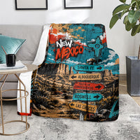 New Mexico Desert Road Sign Blanket Zia Symbol Grunge Paint Splatter Travel Graphic