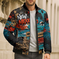 New Mexico Desert Road Sign Bomber Puffer Jacket Zia Symbol Grunge Paint Splatter Travel Graphic