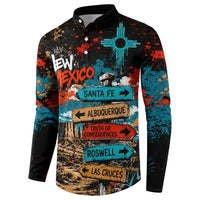 New Mexico Desert Road Sign Button Sweatshirt Zia Symbol Grunge Paint Splatter Travel Graphic