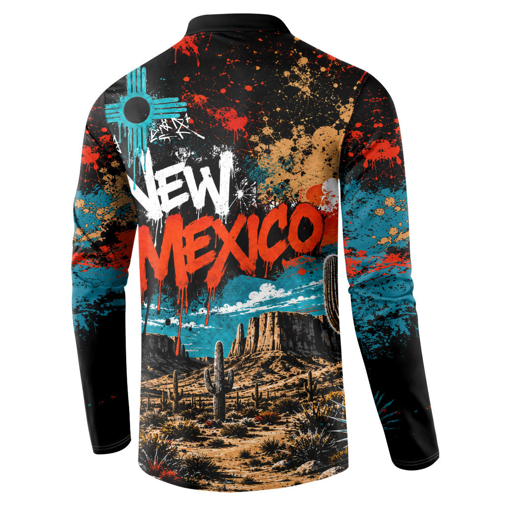 New Mexico Desert Road Sign Button Sweatshirt Zia Symbol Grunge Paint Splatter Travel Graphic