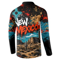 New Mexico Desert Road Sign Button Sweatshirt Zia Symbol Grunge Paint Splatter Travel Graphic
