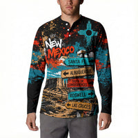 New Mexico Desert Road Sign Button Sweatshirt Zia Symbol Grunge Paint Splatter Travel Graphic