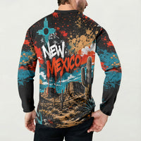 New Mexico Desert Road Sign Button Sweatshirt Zia Symbol Grunge Paint Splatter Travel Graphic