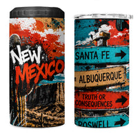 New Mexico Desert Road Sign 4 in 1 Can Cooler Tumbler Zia Symbol Grunge Paint Splatter Travel Graphic