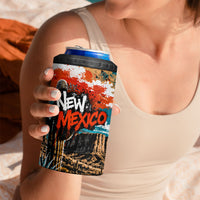 New Mexico Desert Road Sign 4 in 1 Can Cooler Tumbler Zia Symbol Grunge Paint Splatter Travel Graphic