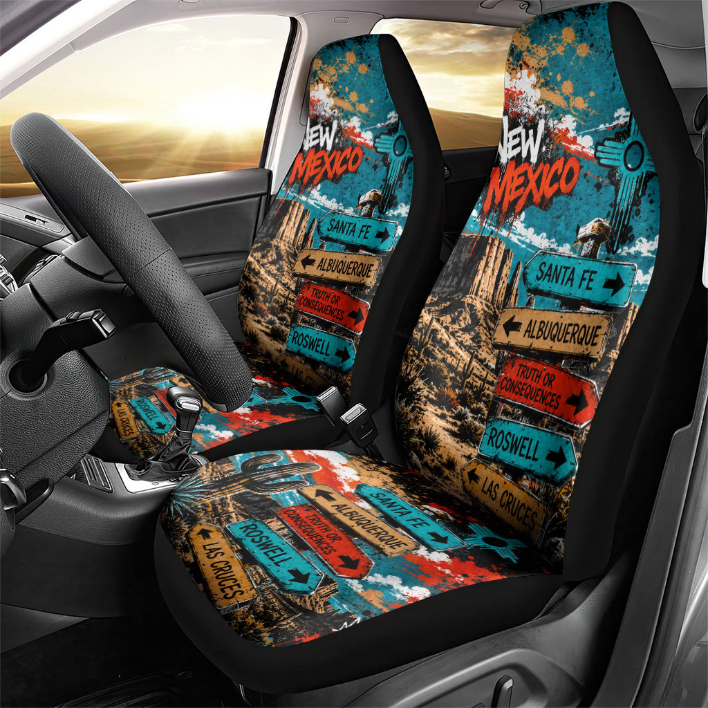 New Mexico Desert Road Sign Car Seat Cover Zia Symbol Grunge Paint Splatter Travel Graphic