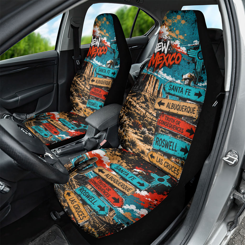 New Mexico Desert Road Sign Car Seat Cover Zia Symbol Grunge Paint Splatter Travel Graphic