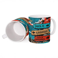 New Mexico Desert Road Sign Ceramic Mug Zia Symbol Grunge Paint Splatter Travel Graphic