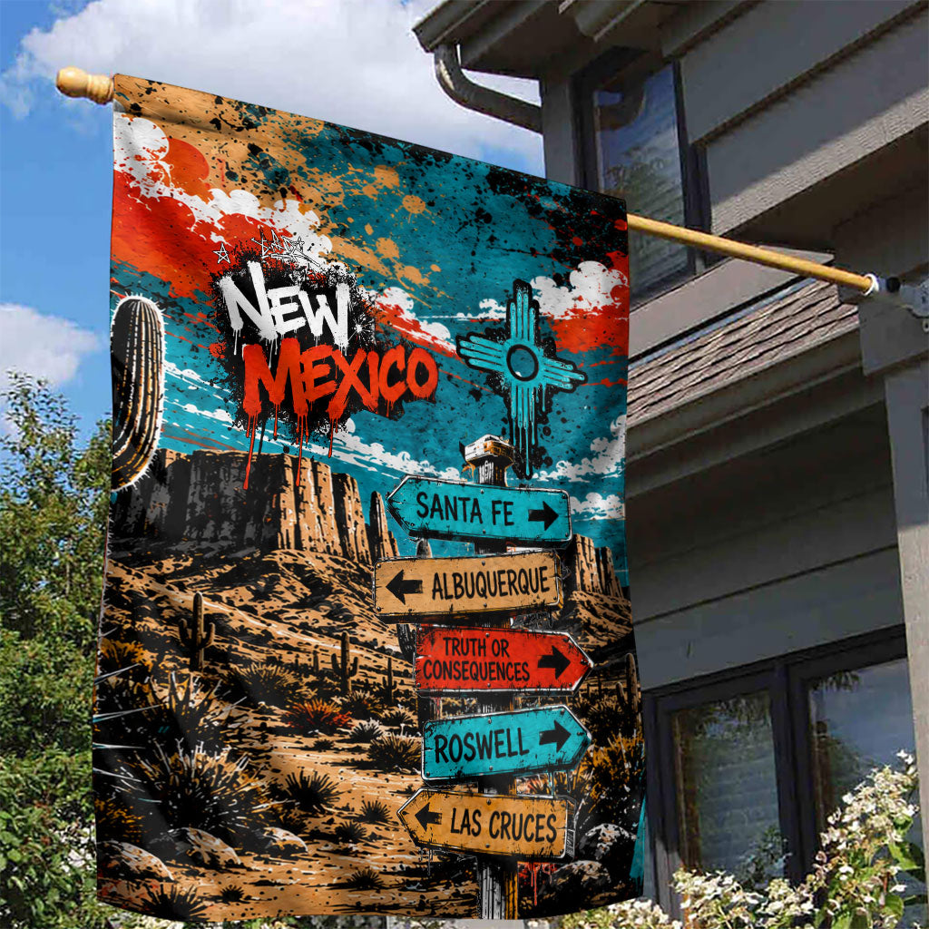 New Mexico Desert Road Sign Garden Flag Zia Symbol Grunge Paint Splatter Travel Graphic