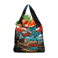 New Mexico Desert Road Sign Grocery Bag Zia Symbol Grunge Paint Splatter Travel Graphic