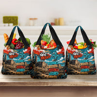 New Mexico Desert Road Sign Grocery Bag Zia Symbol Grunge Paint Splatter Travel Graphic