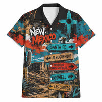 New Mexico Desert Road Sign Hawaiian Shirt Zia Symbol Grunge Paint Splatter Travel Graphic