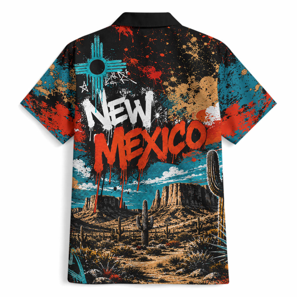 New Mexico Desert Road Sign Hawaiian Shirt Zia Symbol Grunge Paint Splatter Travel Graphic