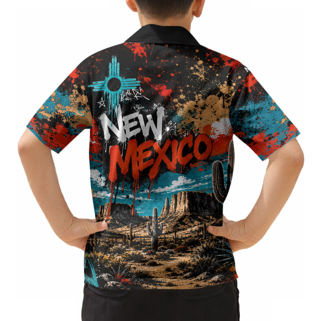 New Mexico Desert Road Sign Hawaiian Shirt Zia Symbol Grunge Paint Splatter Travel Graphic