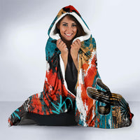 New Mexico Desert Road Sign Hooded Blanket Zia Symbol Grunge Paint Splatter Travel Graphic