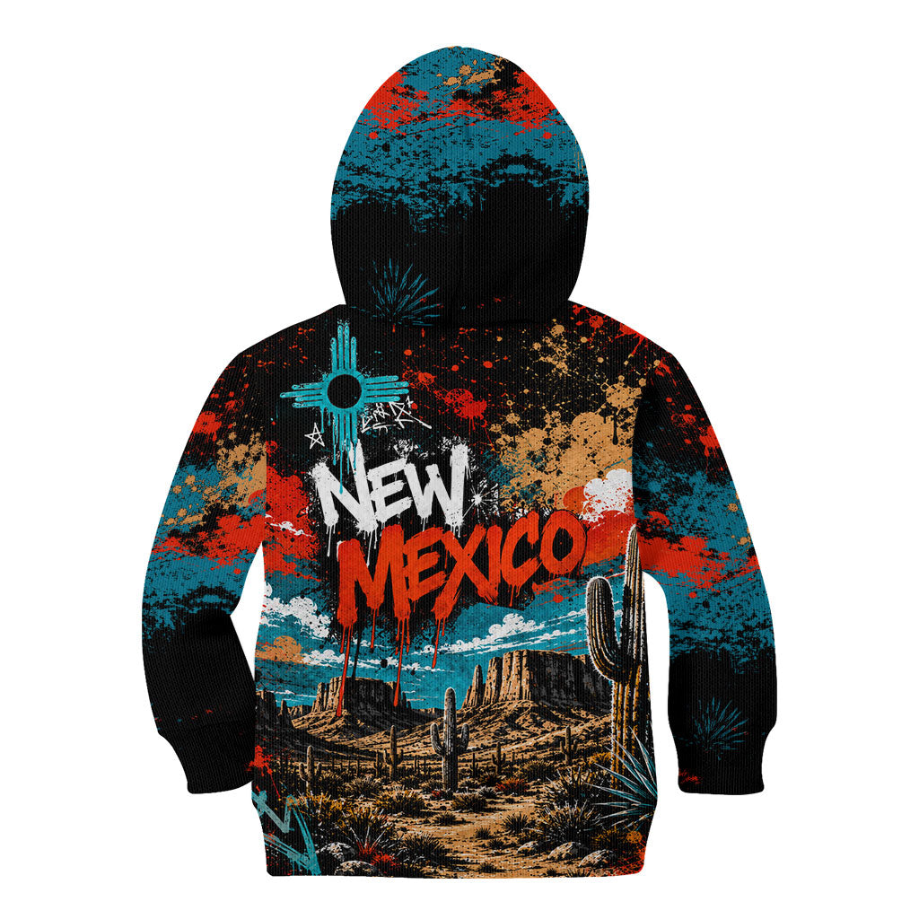 New Mexico Desert Road Sign Kid Hoodie Zia Symbol Grunge Paint Splatter Travel Graphic