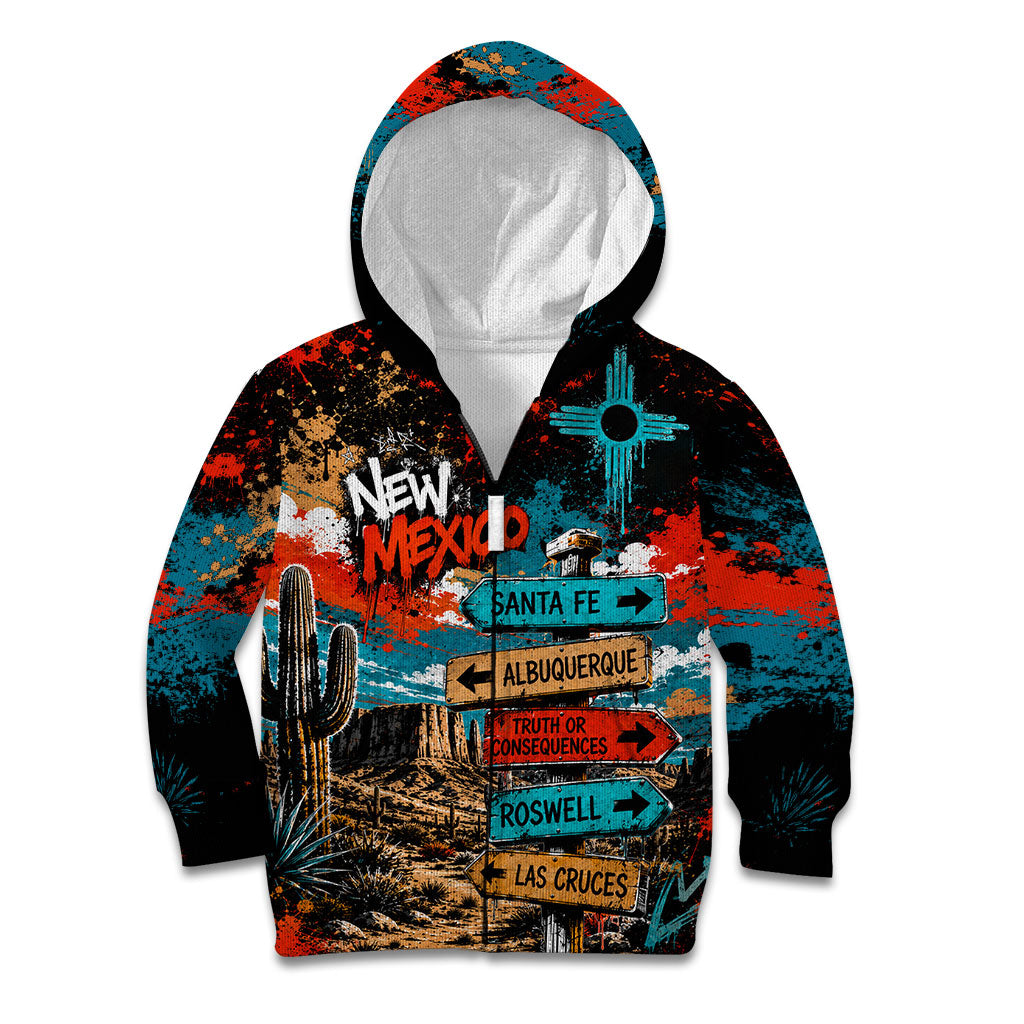 New Mexico Desert Road Sign Kid Hoodie Zia Symbol Grunge Paint Splatter Travel Graphic