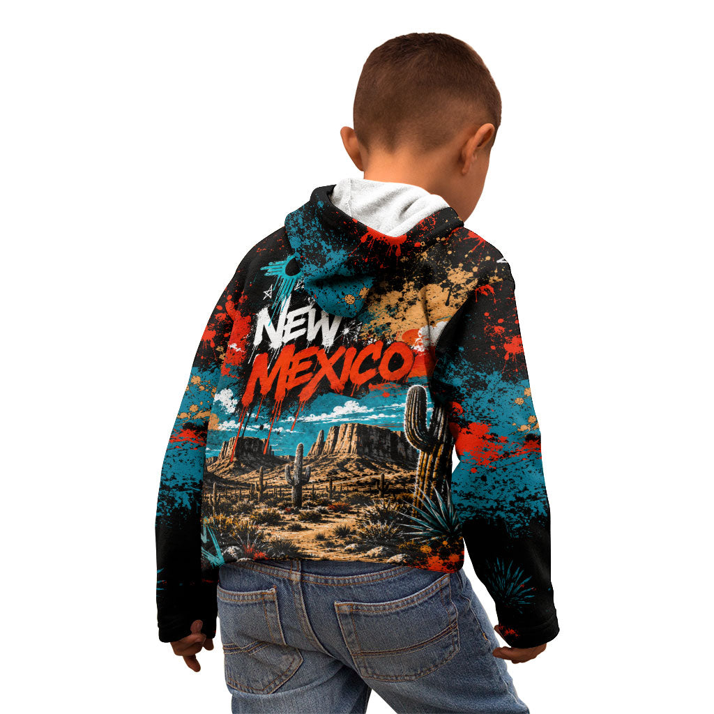 New Mexico Desert Road Sign Kid Hoodie Zia Symbol Grunge Paint Splatter Travel Graphic
