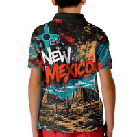 New Mexico Desert Road Sign Kid Polo Shirt Zia Symbol Grunge Paint Splatter Travel Graphic