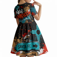 New Mexico Desert Road Sign Kid Short Sleeve Dress Zia Symbol Grunge Paint Splatter Travel Graphic