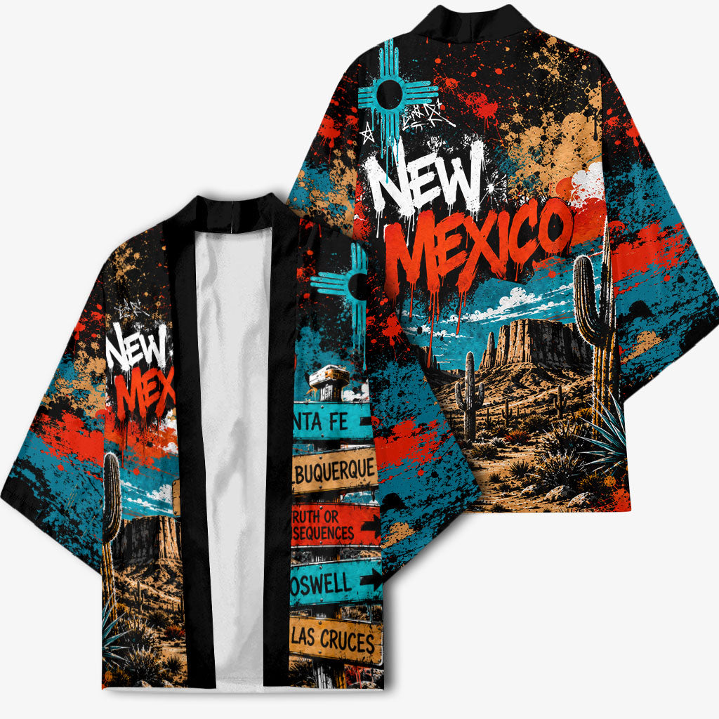New Mexico Desert Road Sign Kimono Zia Symbol Grunge Paint Splatter Travel Graphic