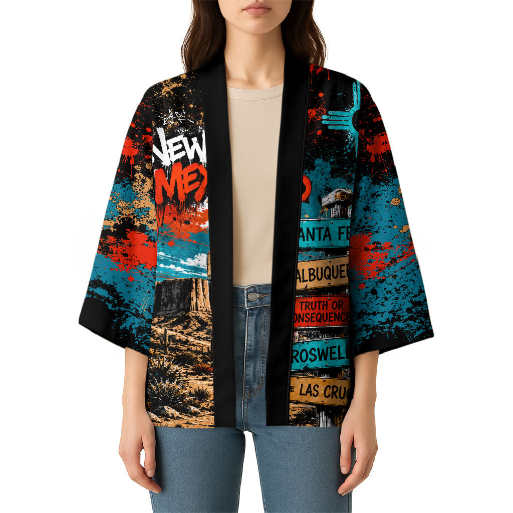 New Mexico Desert Road Sign Kimono Zia Symbol Grunge Paint Splatter Travel Graphic