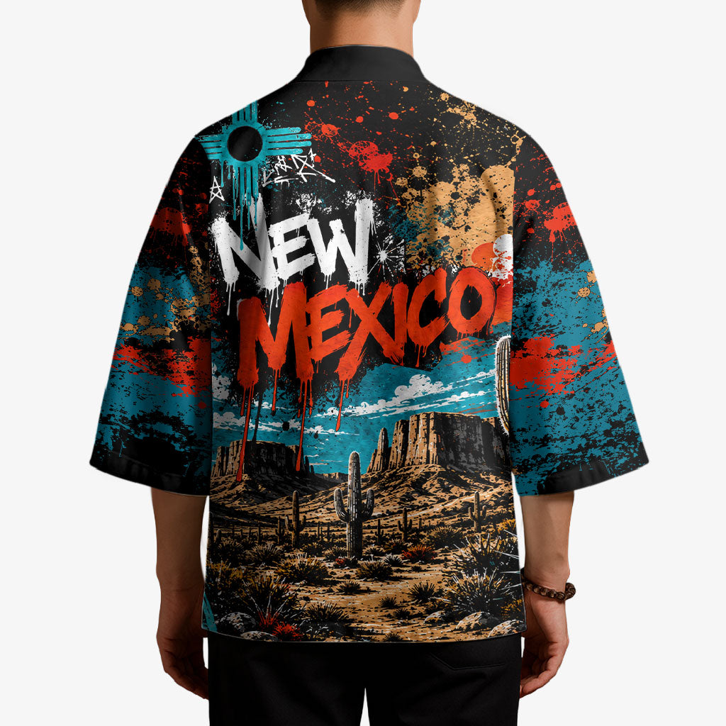 New Mexico Desert Road Sign Kimono Zia Symbol Grunge Paint Splatter Travel Graphic