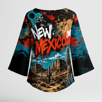 New Mexico Desert Road Sign Kimono Sleeve Blouse Zia Symbol Grunge Paint Splatter Travel Graphic