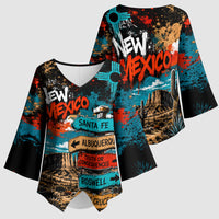New Mexico Desert Road Sign Kimono Sleeve Blouse Zia Symbol Grunge Paint Splatter Travel Graphic