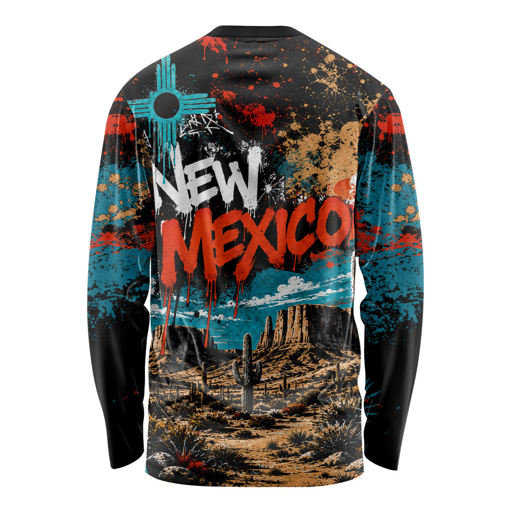 New Mexico Desert Road Sign Long Sleeve Shirt Zia Symbol Grunge Paint Splatter Travel Graphic
