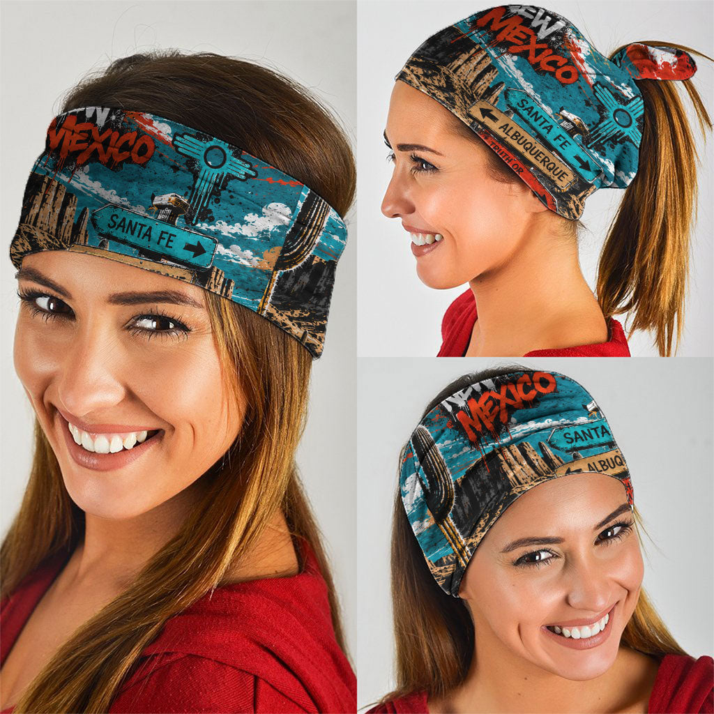 New Mexico Desert Road Sign Neck Gaiter Zia Symbol Grunge Paint Splatter Travel Graphic
