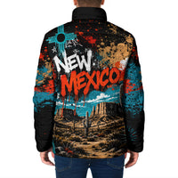 New Mexico Desert Road Sign Padded Jacket Zia Symbol Grunge Paint Splatter Travel Graphic