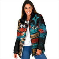New Mexico Desert Road Sign Padded Jacket Zia Symbol Grunge Paint Splatter Travel Graphic