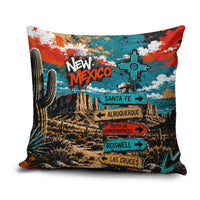New Mexico Desert Road Sign Pillow Cover Zia Symbol Grunge Paint Splatter Travel Graphic
