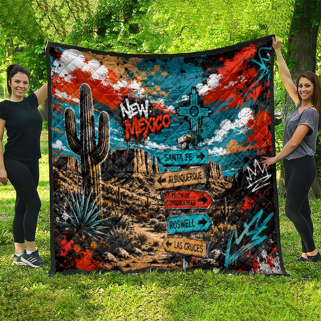 New Mexico Desert Road Sign Quilt Zia Symbol Grunge Paint Splatter Travel Graphic