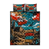 New Mexico Desert Road Sign Quilt Bed Set Zia Symbol Grunge Paint Splatter Travel Graphic