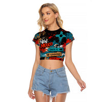 New Mexico Desert Road Sign Raglan Cropped T Shirt Zia Symbol Grunge Paint Splatter Travel Graphic